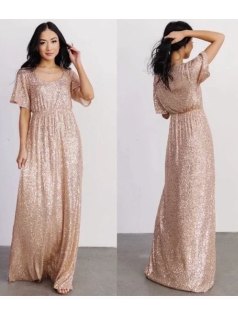 Mbaltic Born Rose Gold Gatsby Sequin Maxi Dress Size Medium Wedding Guest New